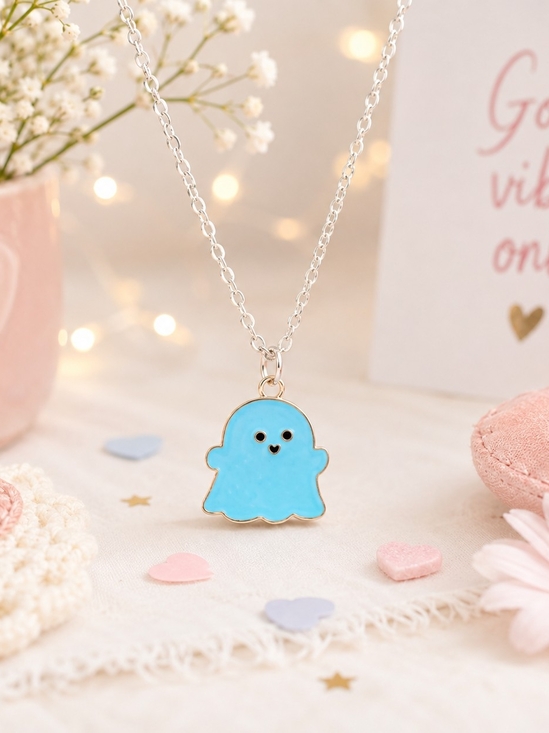 Jewelry - Cute Blue Ghost Pendant Necklace - Charming Women's Jewelry